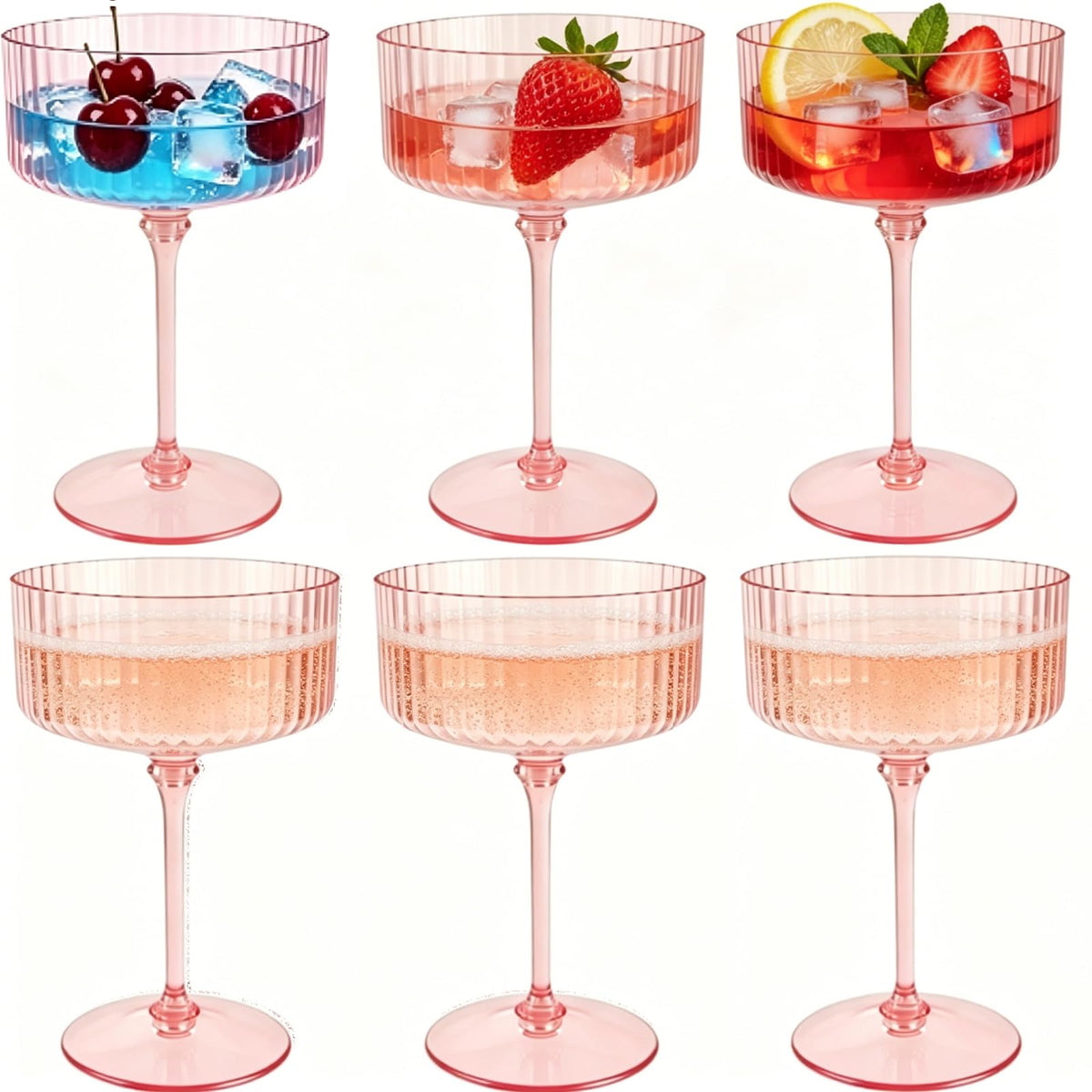 6 Pcs 10 Oz Pink Champagne Martini Glasses Set A16798