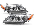 Pair Headlights Assembly Compatible With 2007-2009 Toyota Camry Driver Passenger Side Halogen Chrome Housing Clear Lens C80966