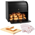 Black Roll Top Bread Box with Cutting Board P90350