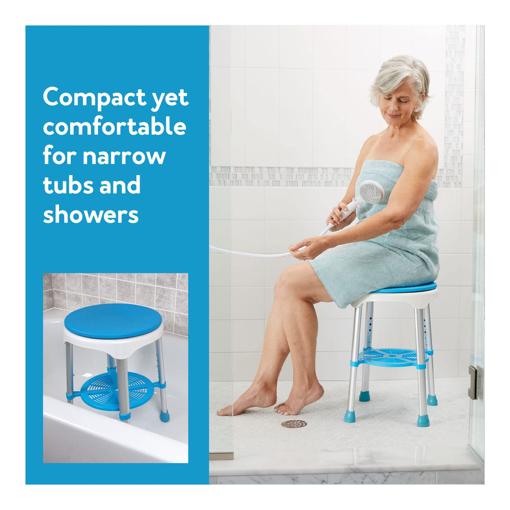 Adjustable Rotating Bath and Shower Stool with Storage Tray Q414