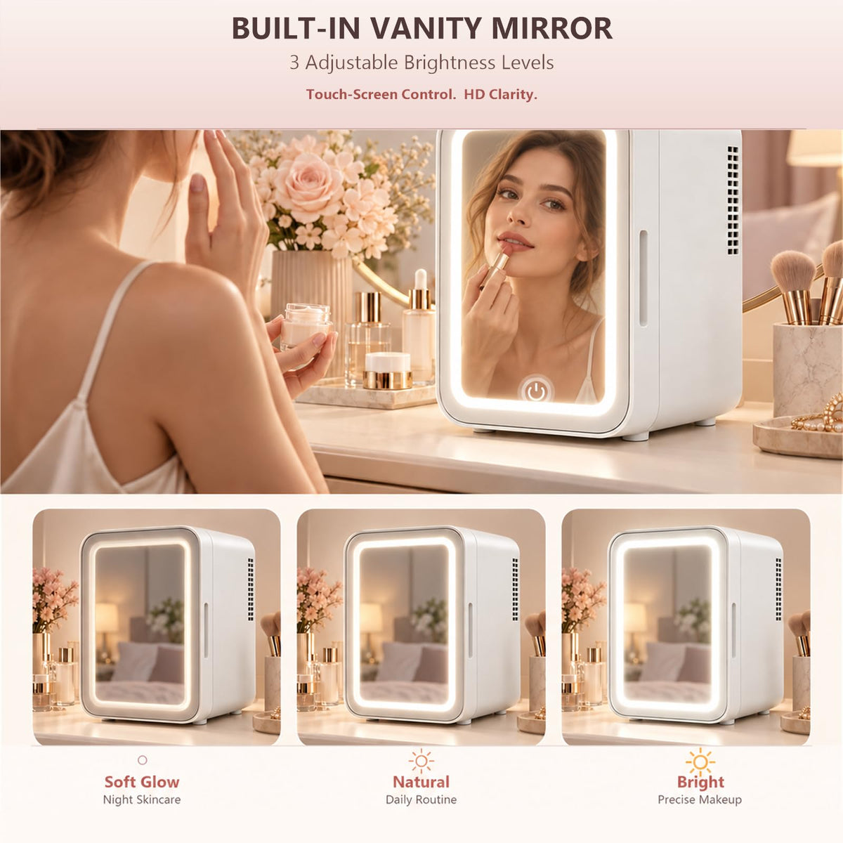 4 Liter Mini Skincare Fridge with Dimmable LED Mirror P4737