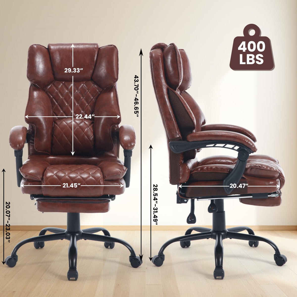 Brown Reclining Ergonomic Office Chair with Footrest O884712