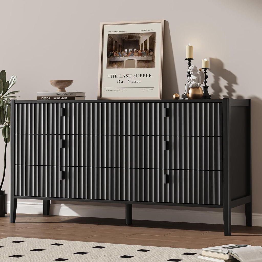Black 6 Drawer Wood Dresser D72394