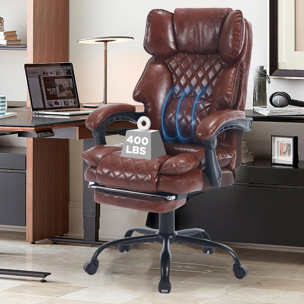 Brown Reclining Ergonomic Office Chair with Footrest O884712