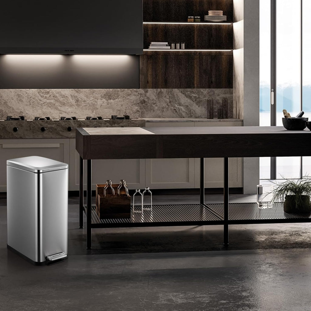 50L Slim Stainless Steel Step Trash Can with Soft-Close Lid W368
