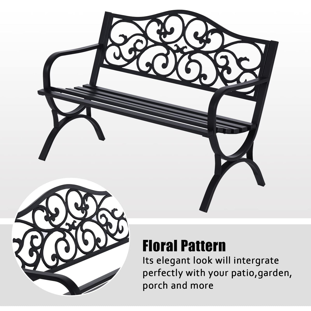 Black Metal Outdoor Bench Set of 2 K796655