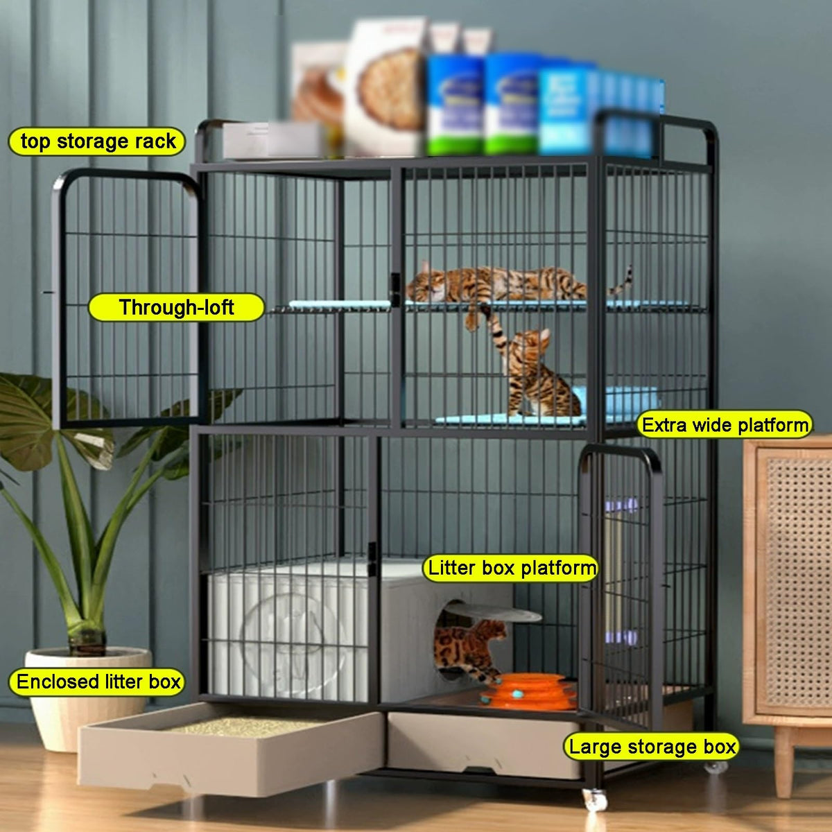 White 4 Tier Cat Cage with Litter Box O804