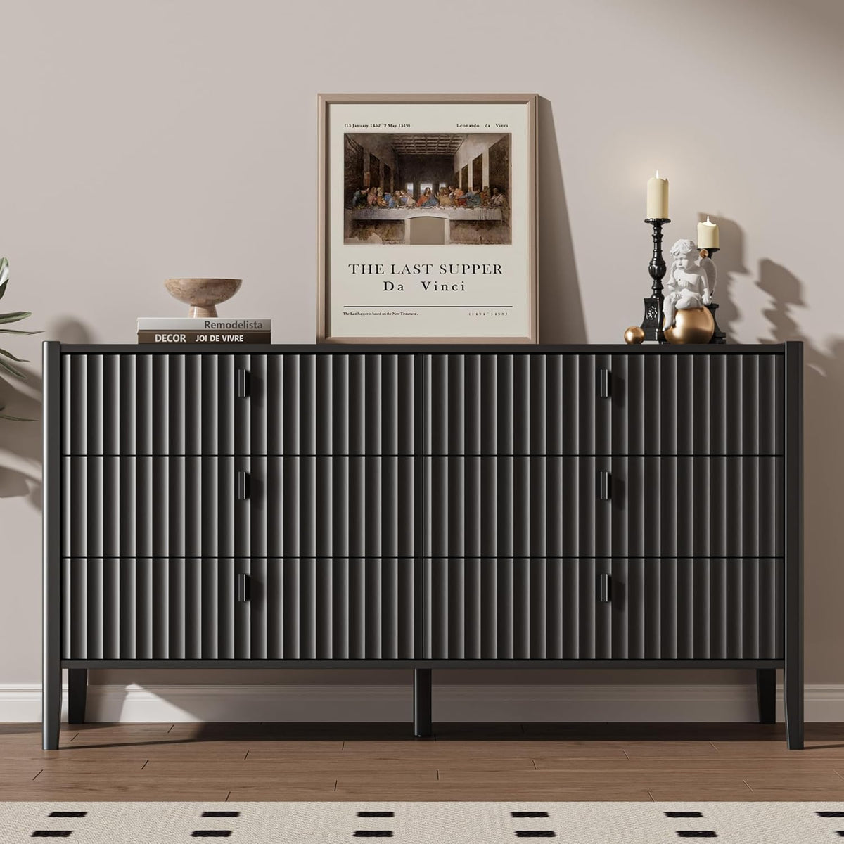 Black 6 Drawer Wood Dresser D72394