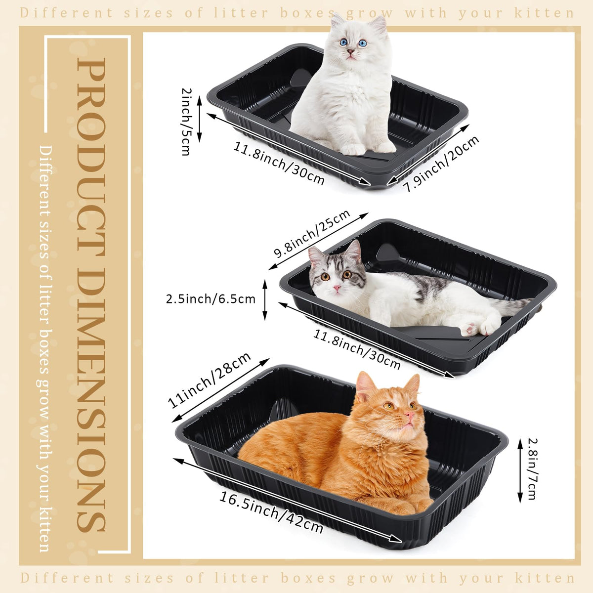 30 Pcs Disposable Plastic Cat Litter Trays 3 Sizes Black O74359