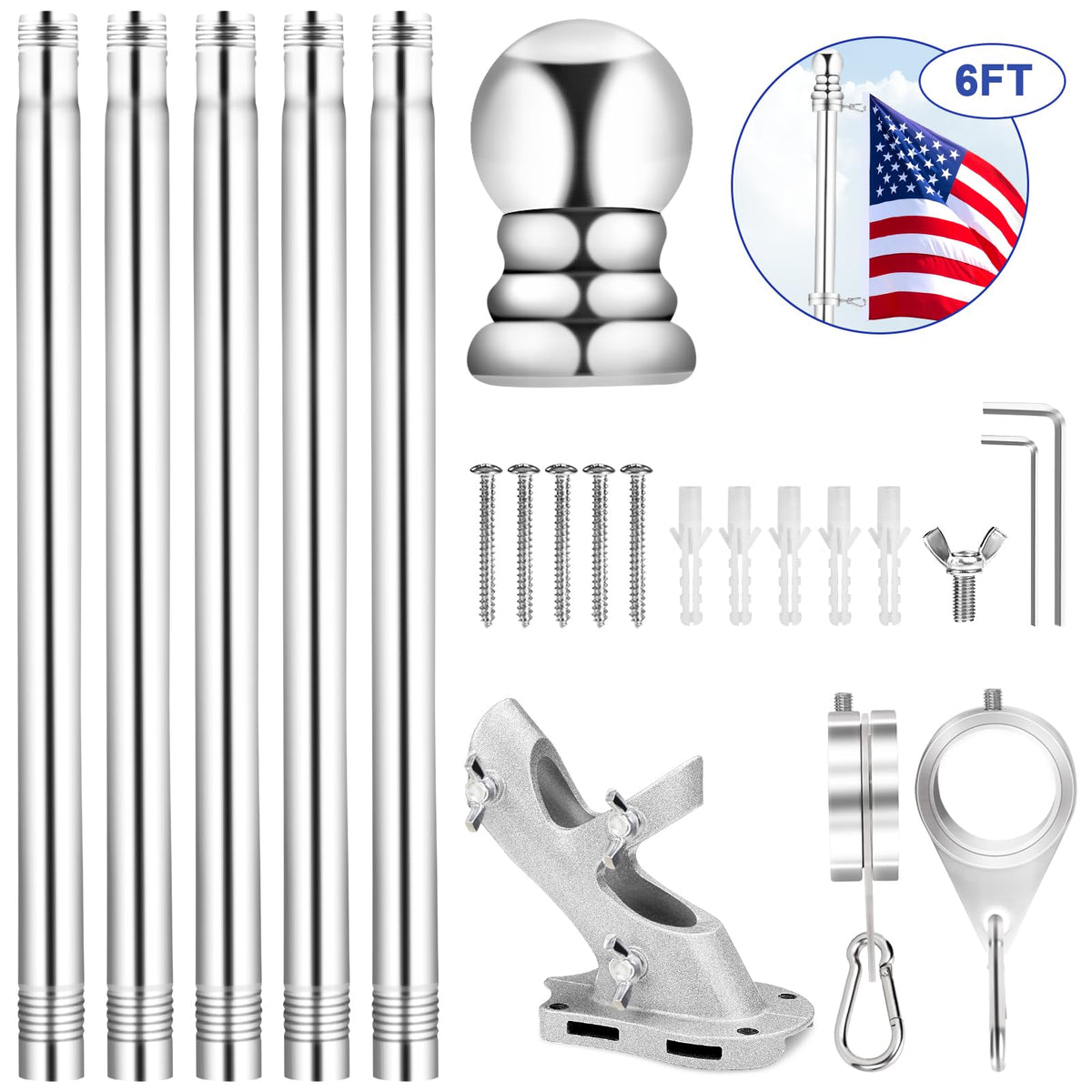 6 FT Stainless Steel Spinning Flag Pole B20586