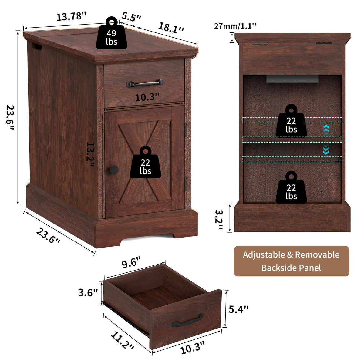 23.6'' Narrow End Table with Charging Station B47584