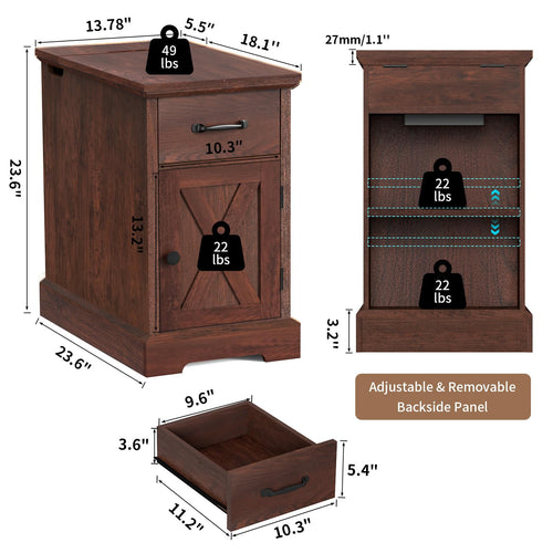 23.6'' Narrow End Table with Charging Station B47584