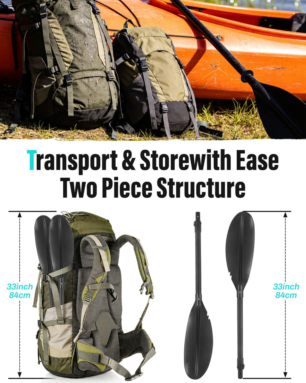 Kayak Paddles with Paddle Leash, 70in-97in Lightweight Paddling Blades V5503
