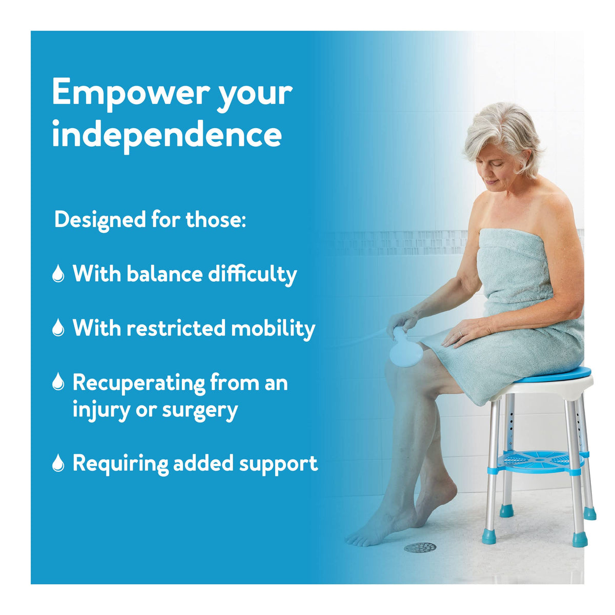 Adjustable Rotating Bath and Shower Stool with Storage Tray Q414