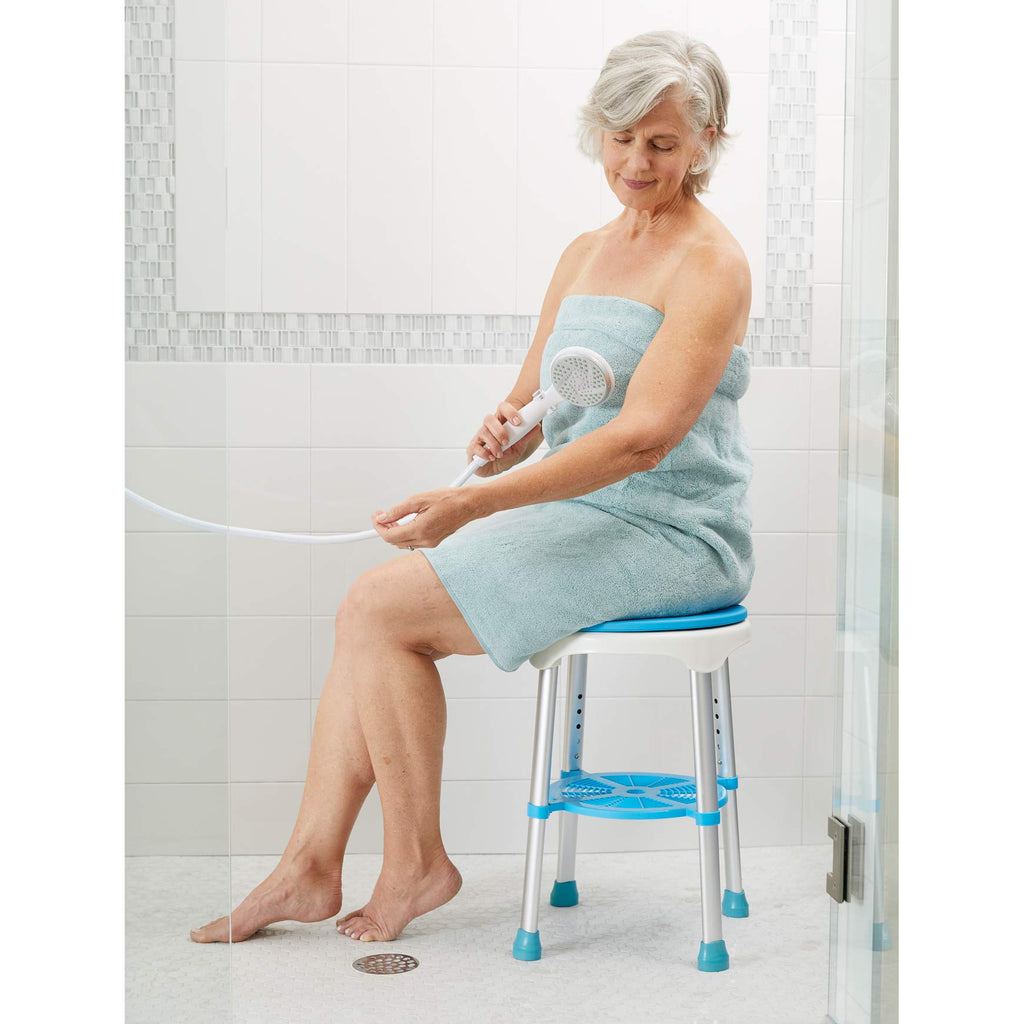 Adjustable Rotating Bath and Shower Stool with Storage Tray Q414