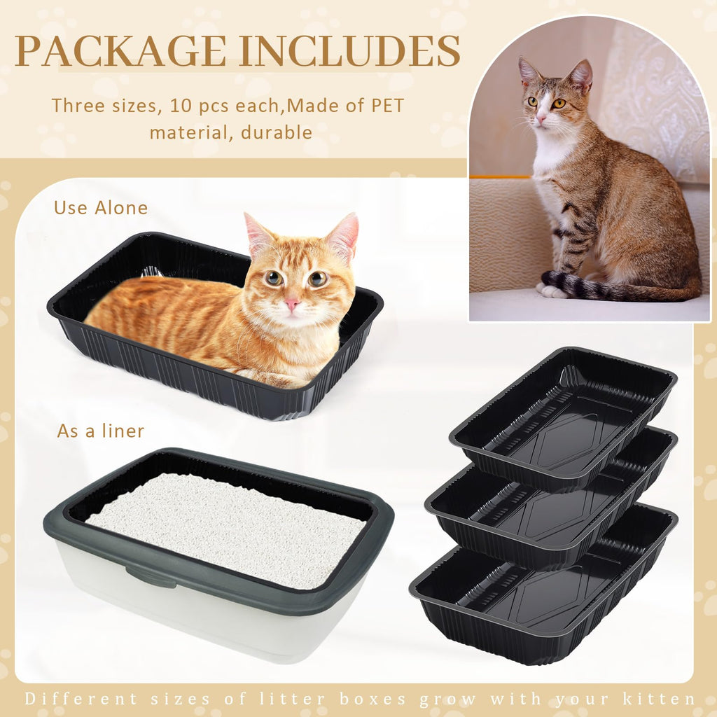 30 Pcs Disposable Plastic Cat Litter Trays 3 Sizes Black O74359