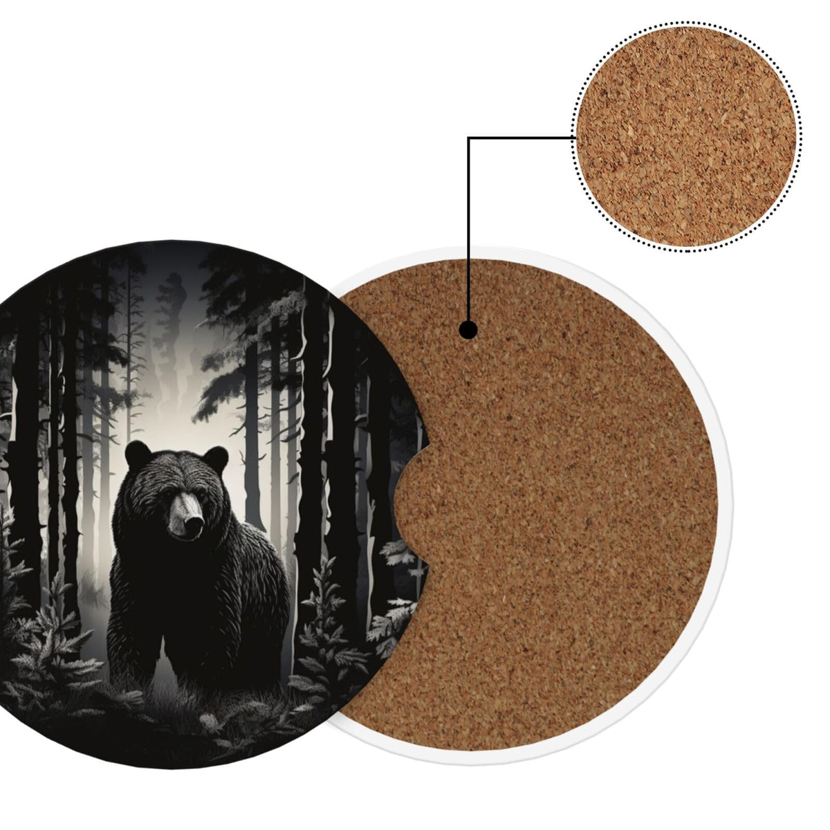 Black Bear Ceramic Car Coasters Set of 2 C813