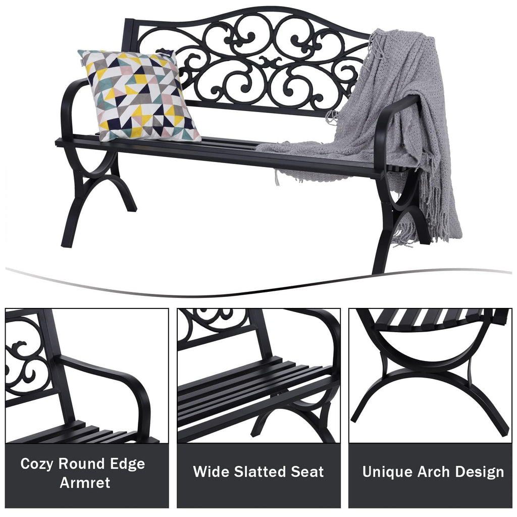 Black Metal Outdoor Bench Set of 2 K796655