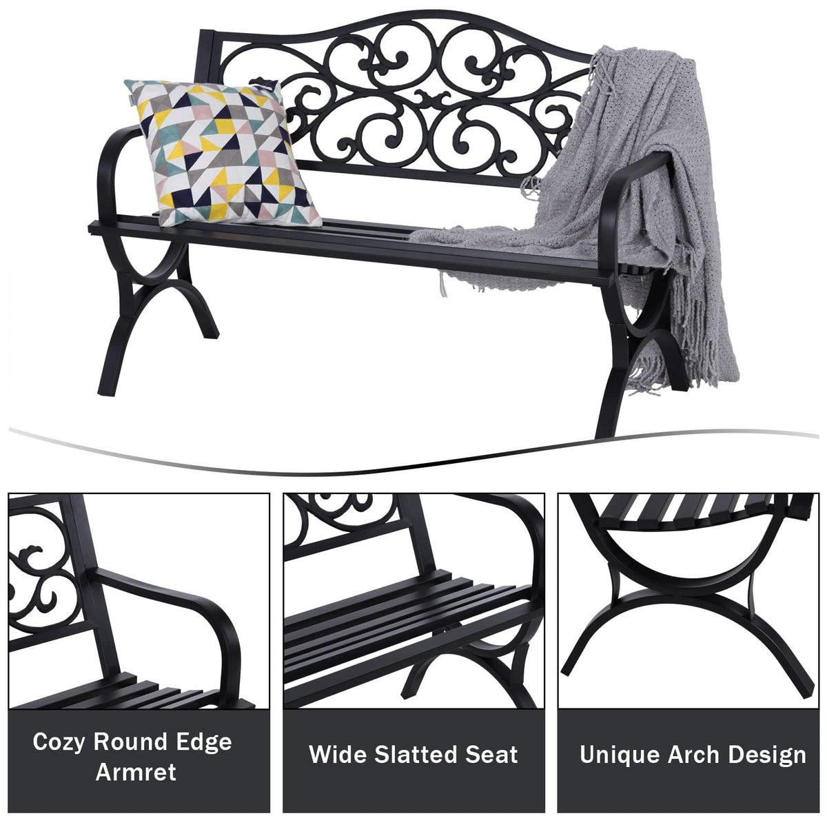 Black Metal Outdoor Bench Set of 2 K796655