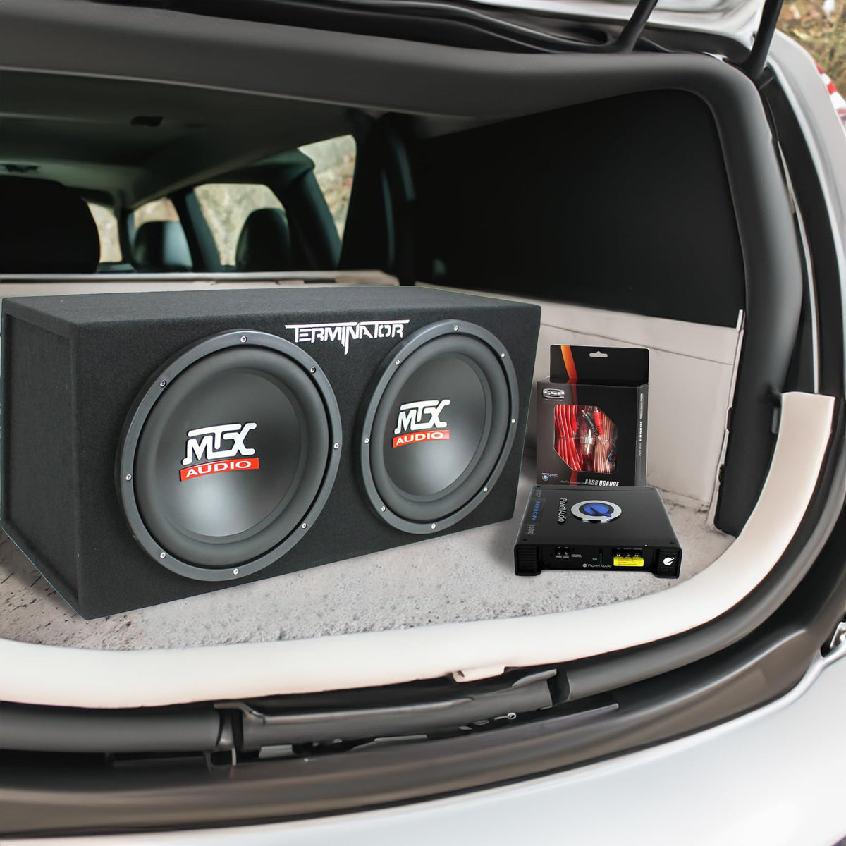 Dual 12" Subwoofers Loaded Enclosure with Amp & Wiring Kit N78298
