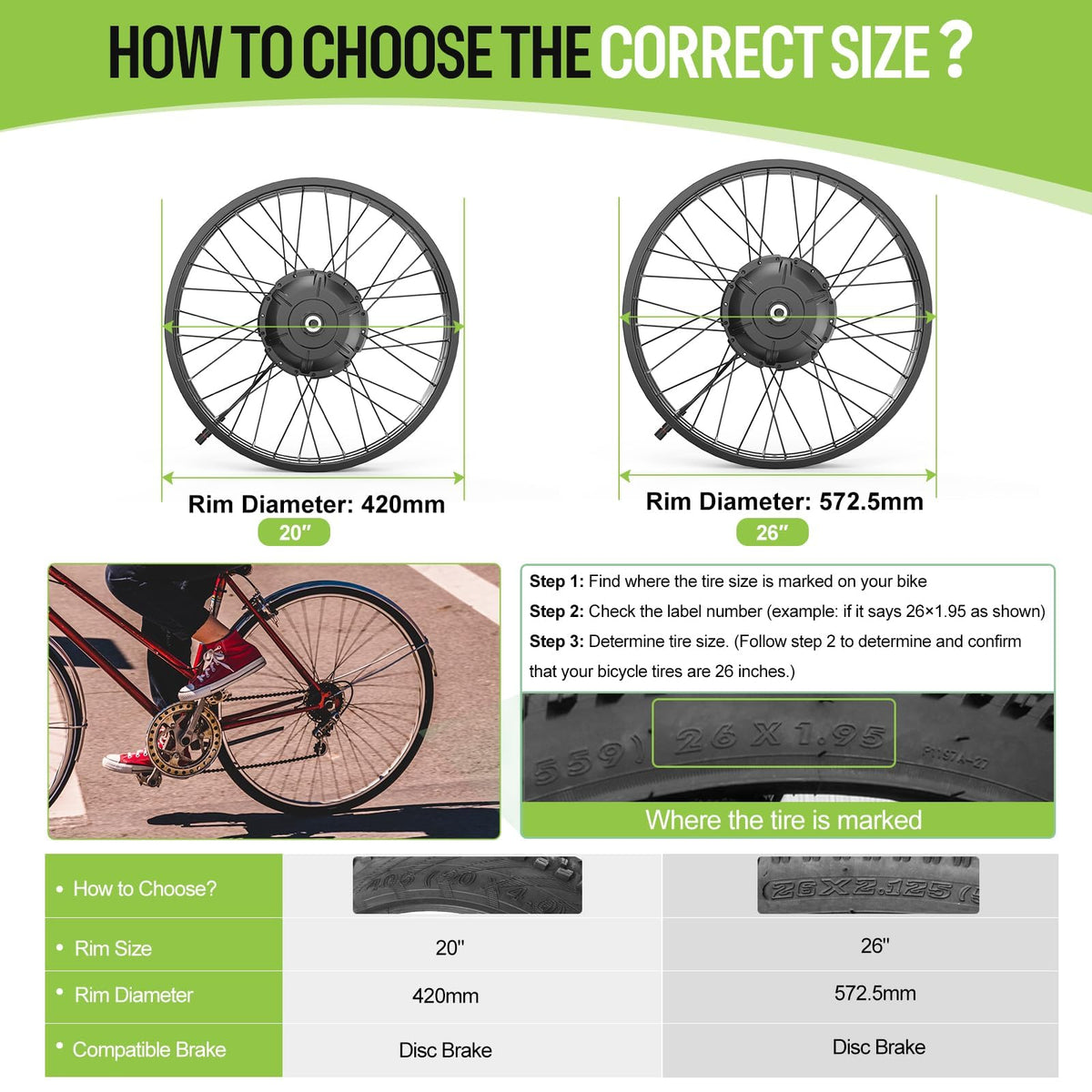 20" 26" 1000W Fat Tire Ebike Conversion Kit A99351