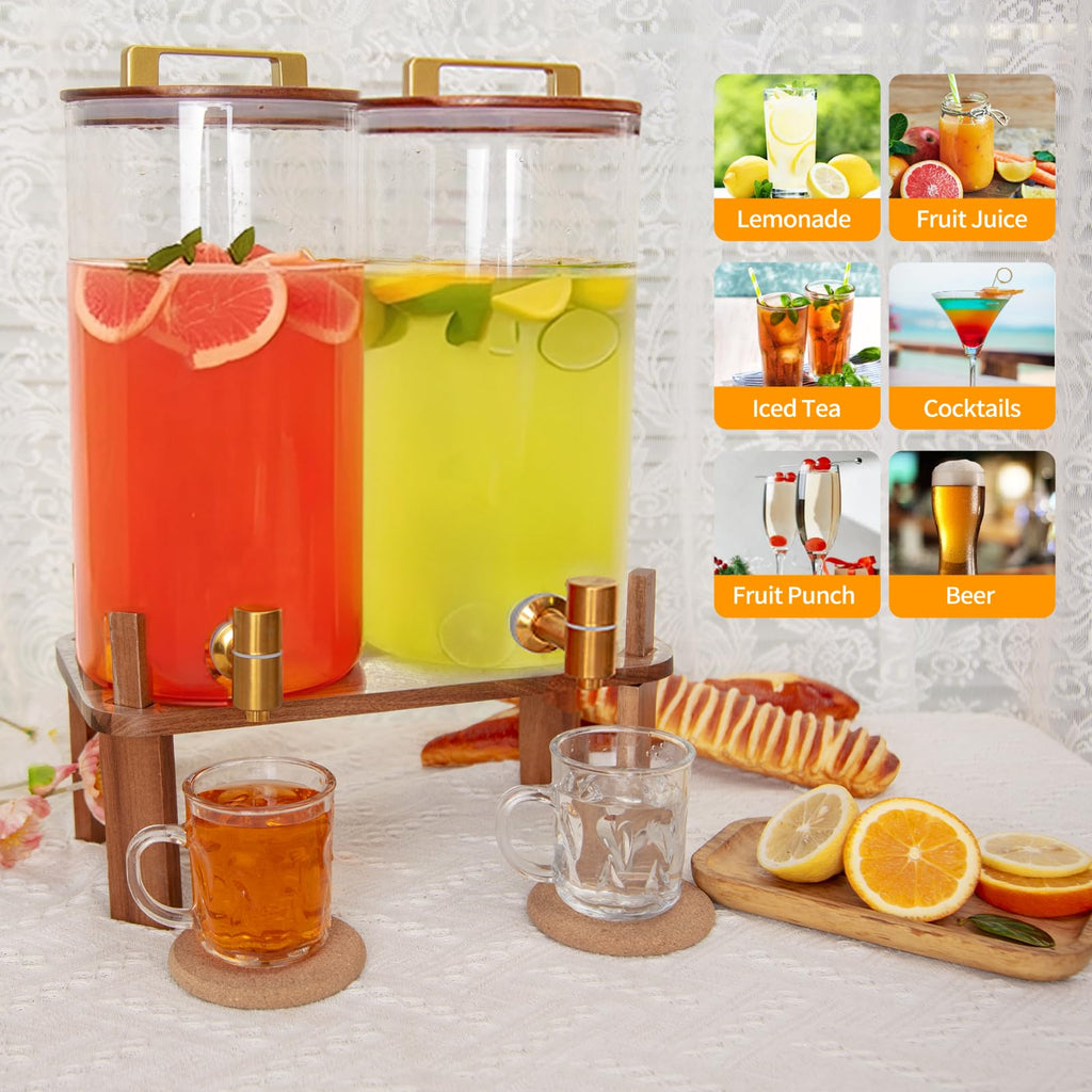2 Pack 1.5 Gallon Glass Beverage Dispenser with Wooden Lid E54726