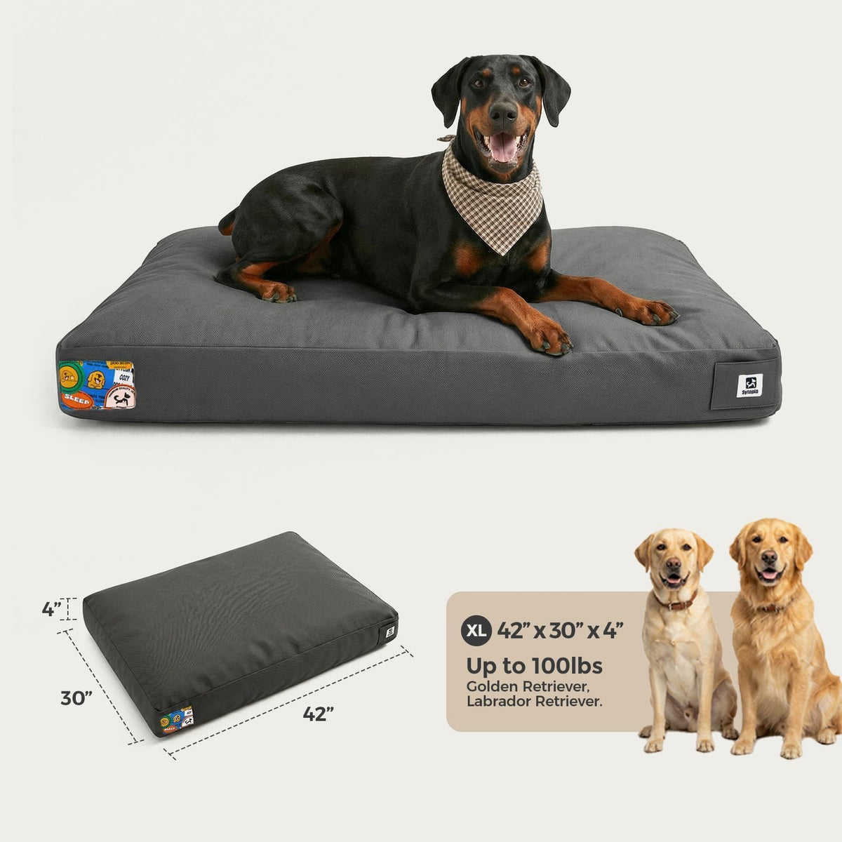 42 Inch Chew Proof Waterproof Washable Dog Bed Dark Grey Q336152