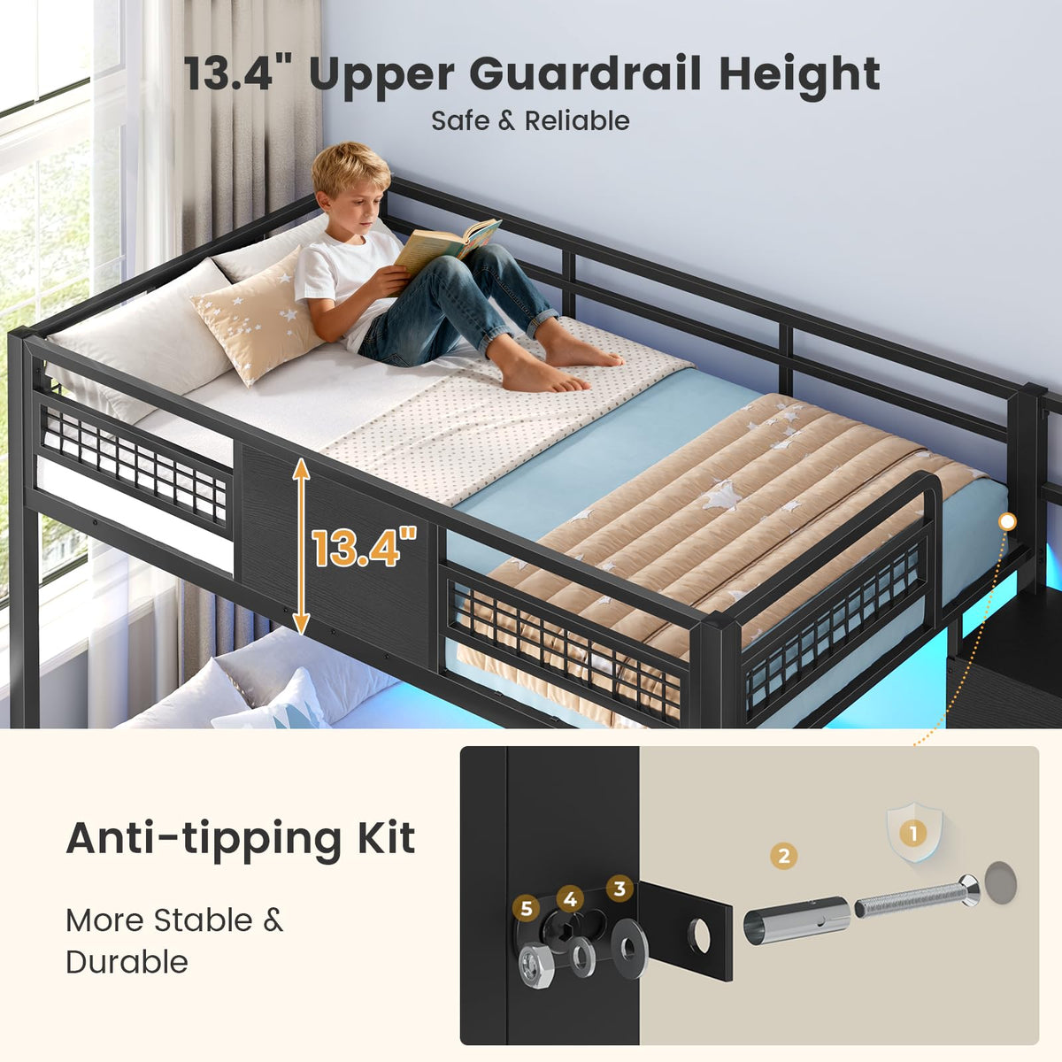 Twin Over Twin Bunk Bed with Stairs and Storage Drawers M151863