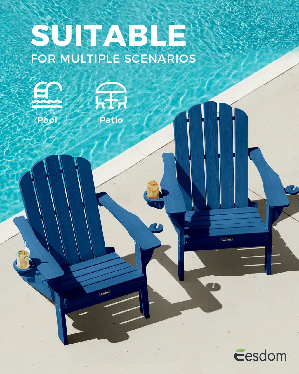 Folding Adirondack Chairs Set of 4 with 2 Cup Holders U9293