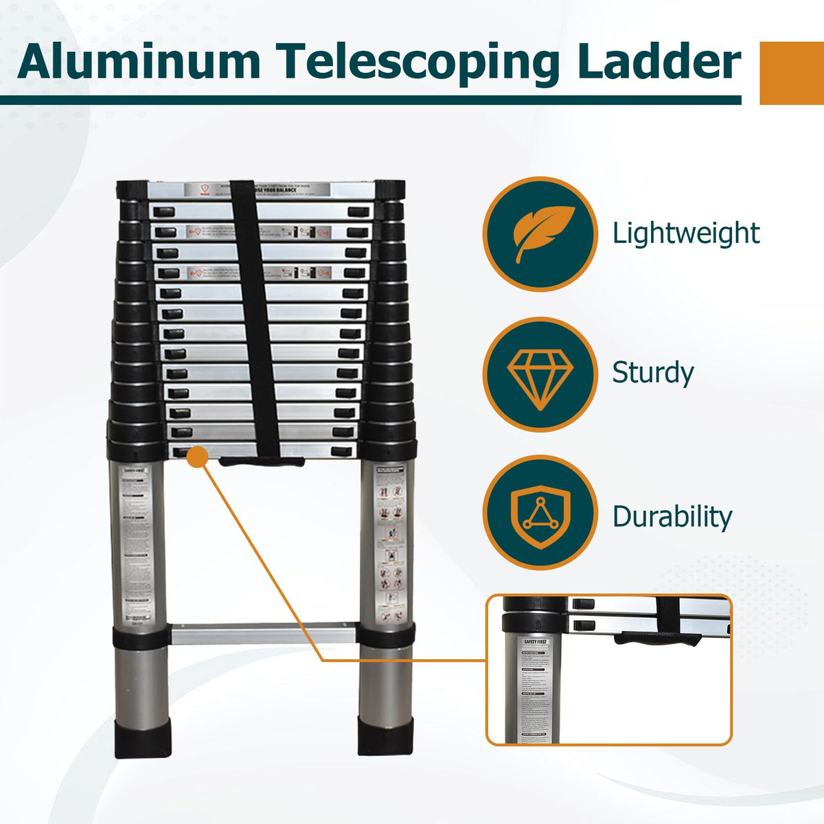 14.5 FT Aluminum Telescoping Ladder 330LB Capacity S714