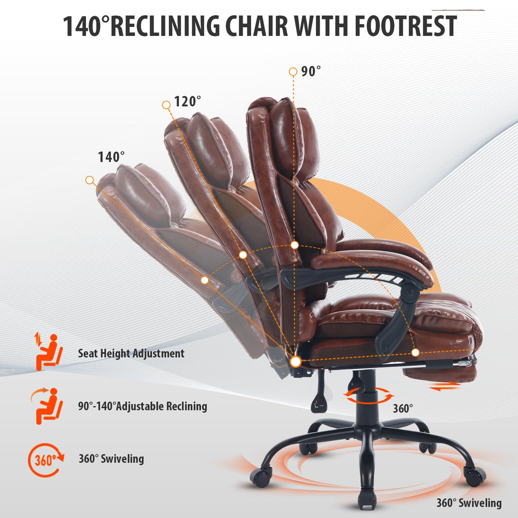 Brown Reclining Ergonomic Office Chair with Footrest O884712