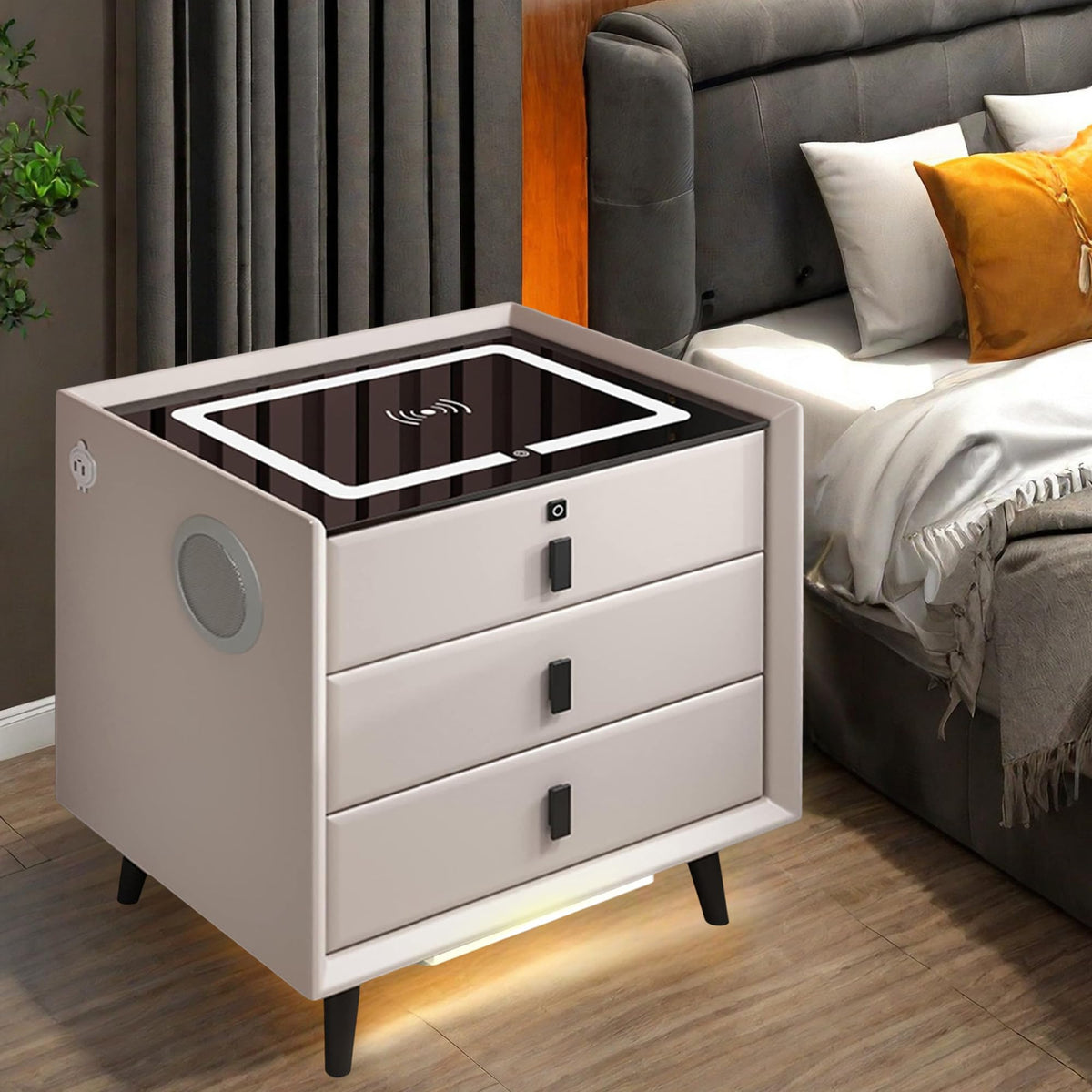 White 3 Drawer LED Nightstand with Wireless Charging T685022