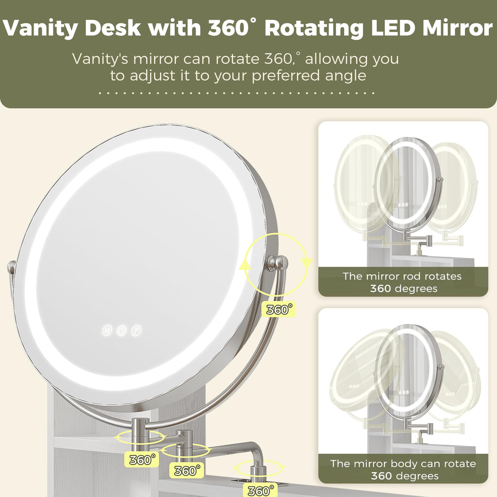 White Vanity Desk with Mirror & Power Outlet G483