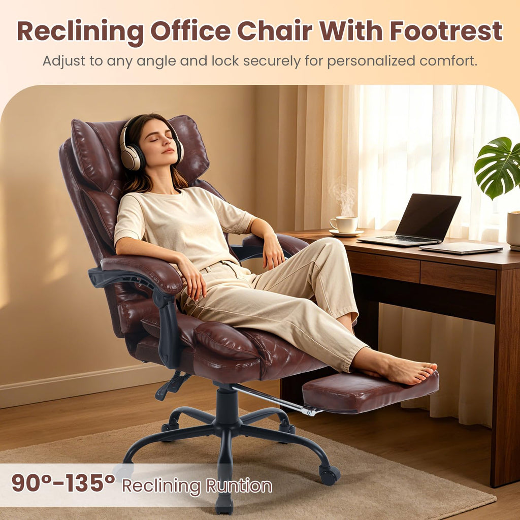 Brown Reclining Ergonomic Office Chair with Footrest O884712