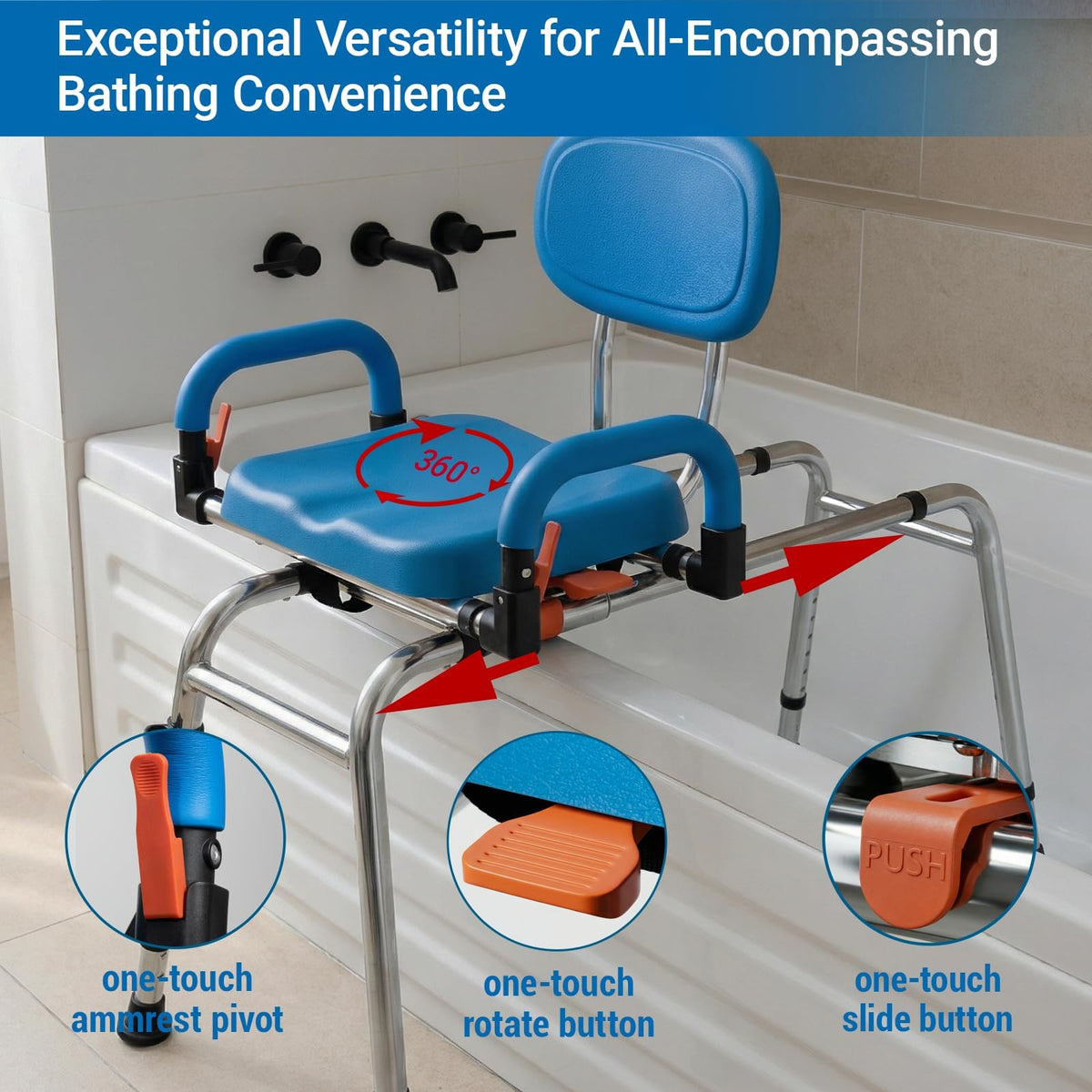 Sliding Shower Chair Tub Transfer Bench with 360° Swivel Seat G298