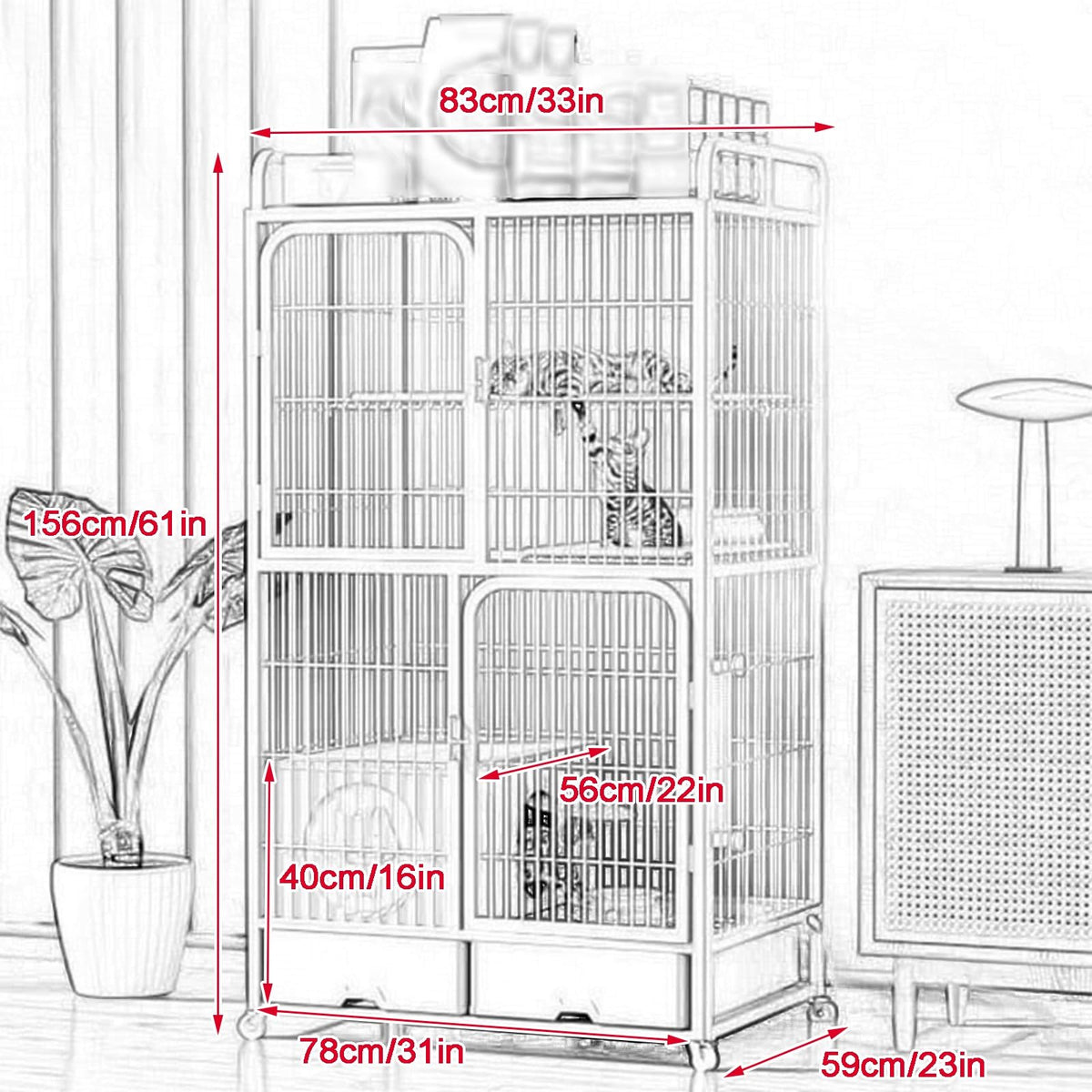 White 4 Tier Cat Cage with Litter Box O804