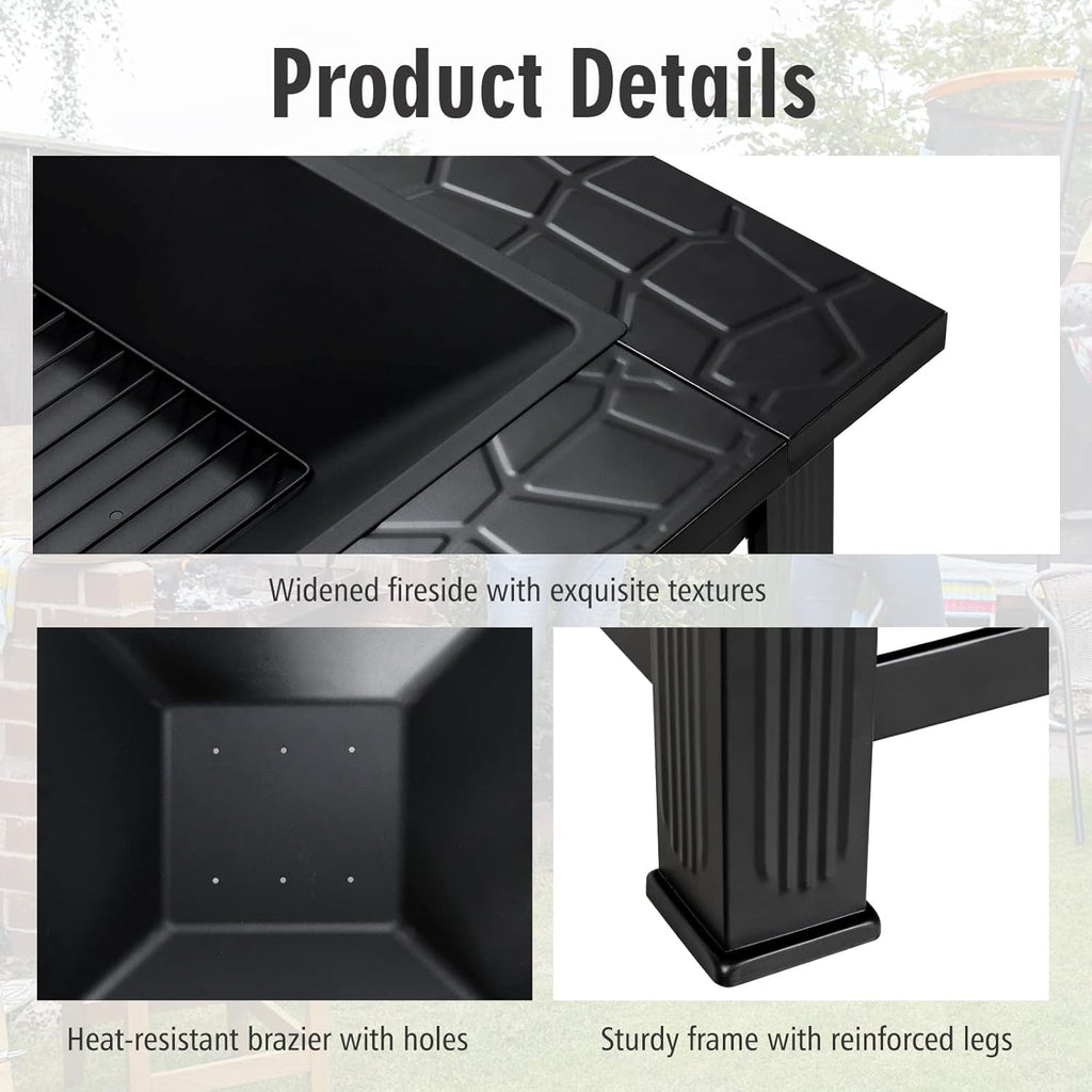 32 inch 3 in 1 Wood Burning Fire Pit Table with BBQ Grill W358579