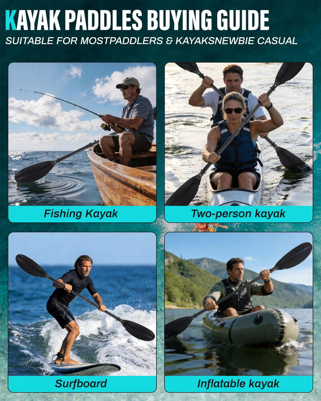 Kayak Paddles with Paddle Leash, 70in-97in Lightweight Paddling Blades V5503