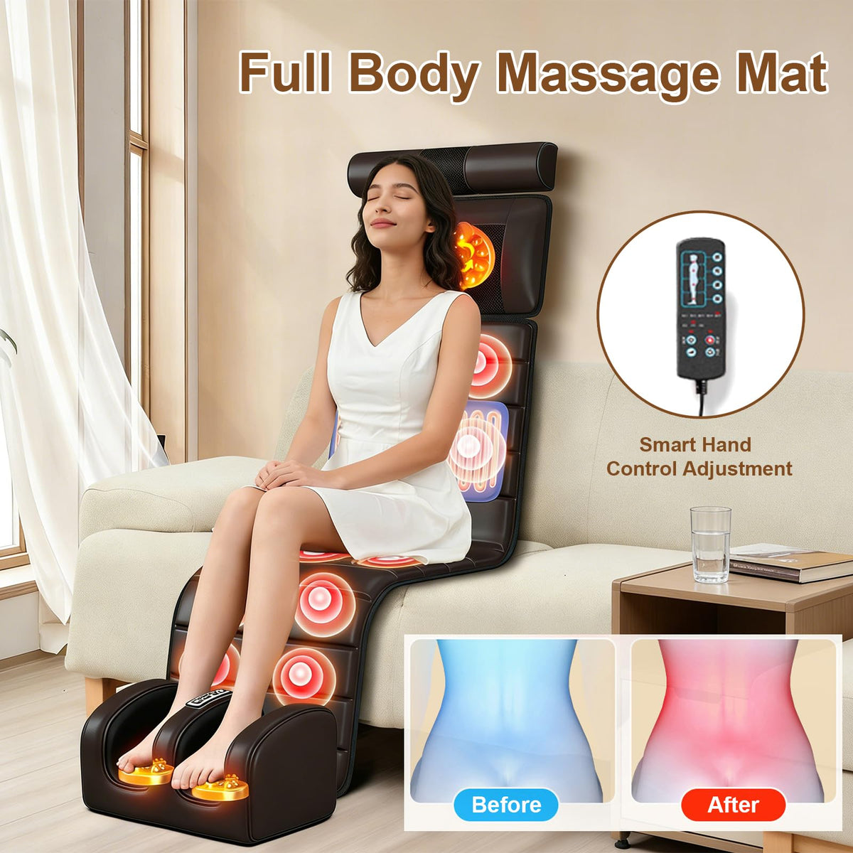 Brown Full Body Heating Massage Mat with Detachable Neck and Leg Massagers Y22230