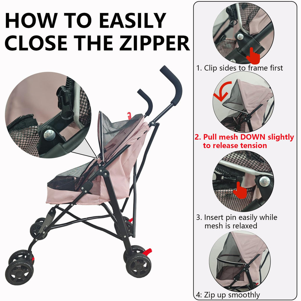 Foldable Lightweight Cat Stroller Pink H348