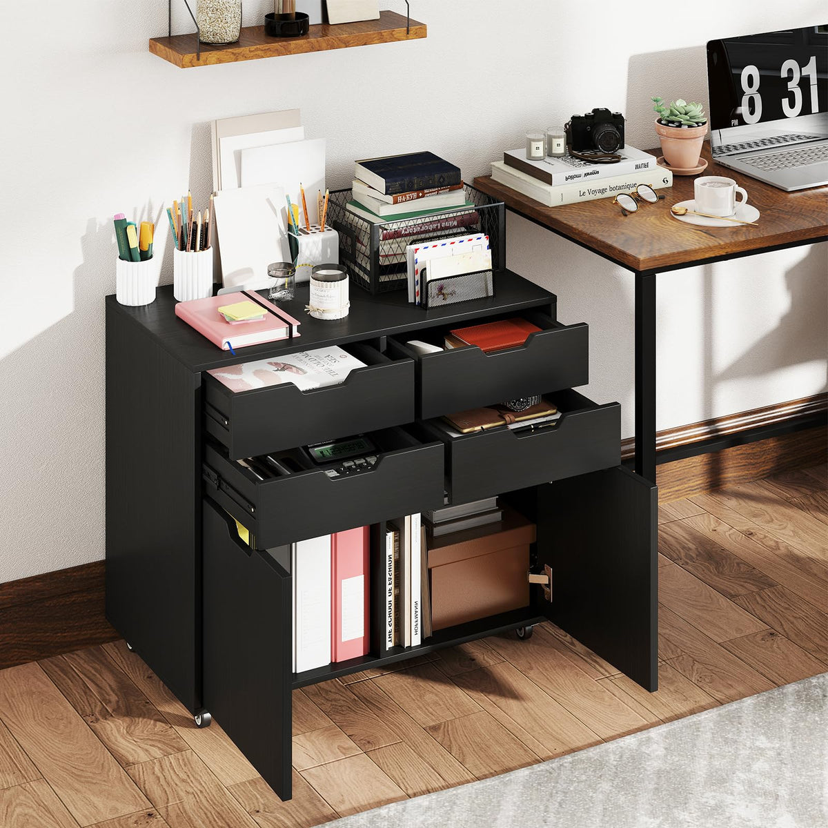 Black 4-Drawer Rolling File Cabinet F861922