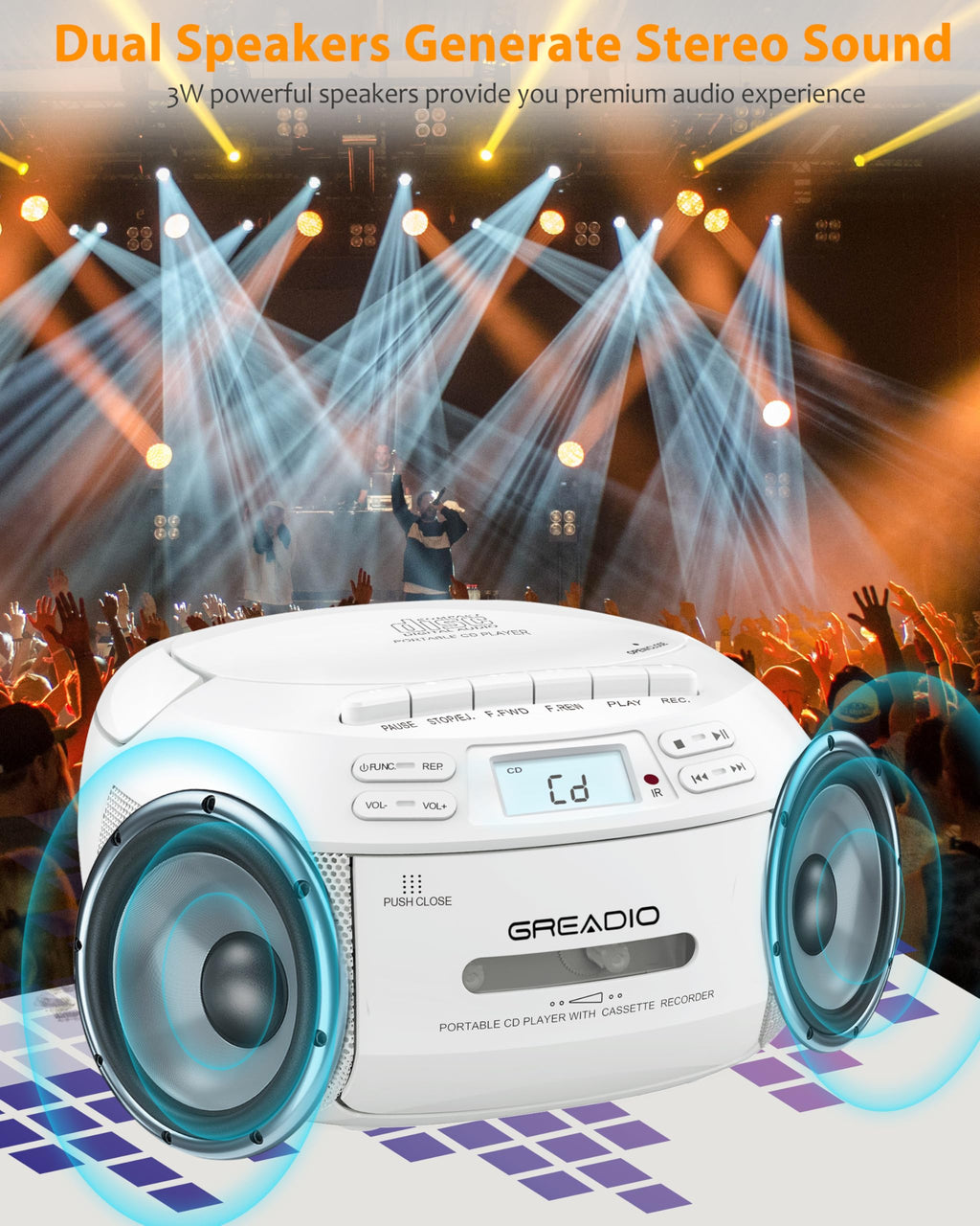 CD Player Boombox Cassette Player Combo with Bluetooth, AM/FM Radio X7041