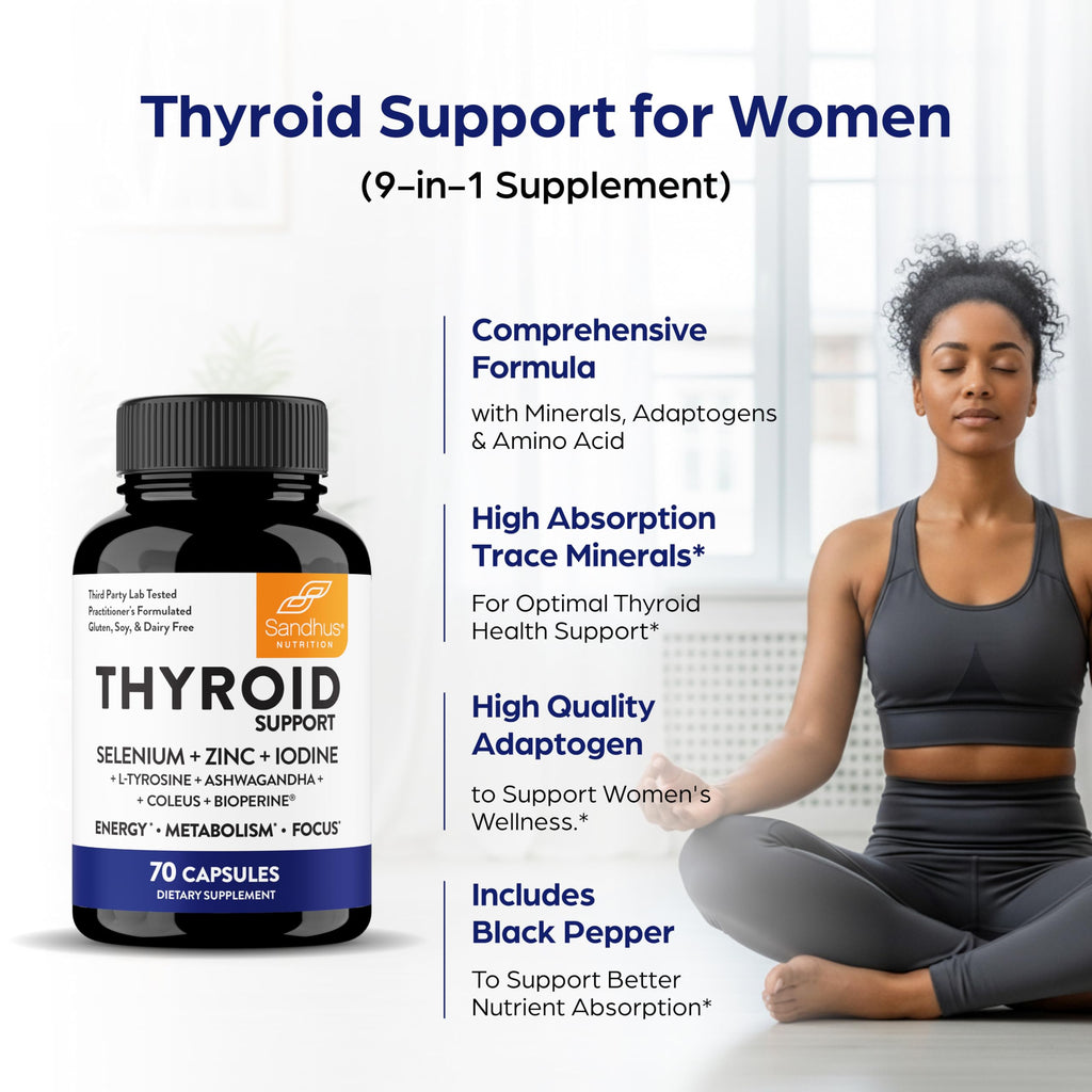 Thyroid Support with Selenium, Zinc, Iodine, L Tyrosine, Ashwagandha, 70 Count (Pack of 2) E4201