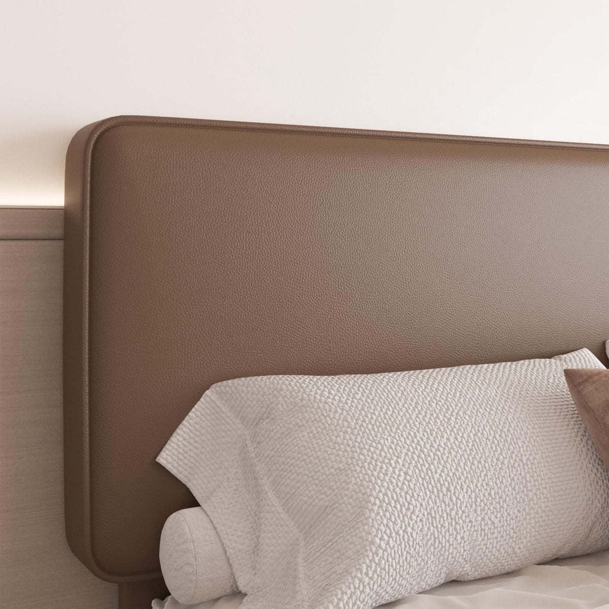 Brown Leather Full Size Platform Bed Frame O59376