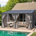 14' x 10' Hard Top Lean to Gazebo with Curtains and Mosquito Netting V19272