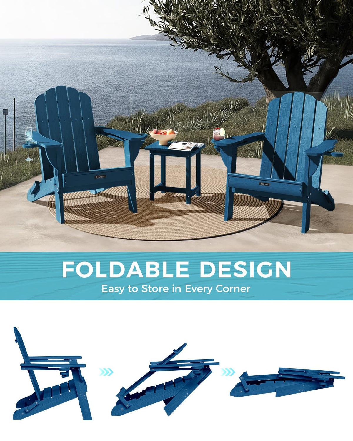 Folding Adirondack Chairs Set of 4 with 2 Cup Holders U9293