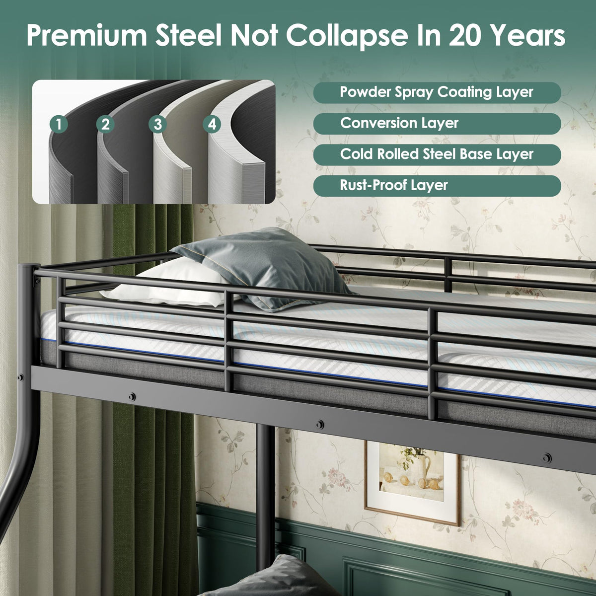 Twin XL Over Full Bunk Bed with Mattresses, Black S81254