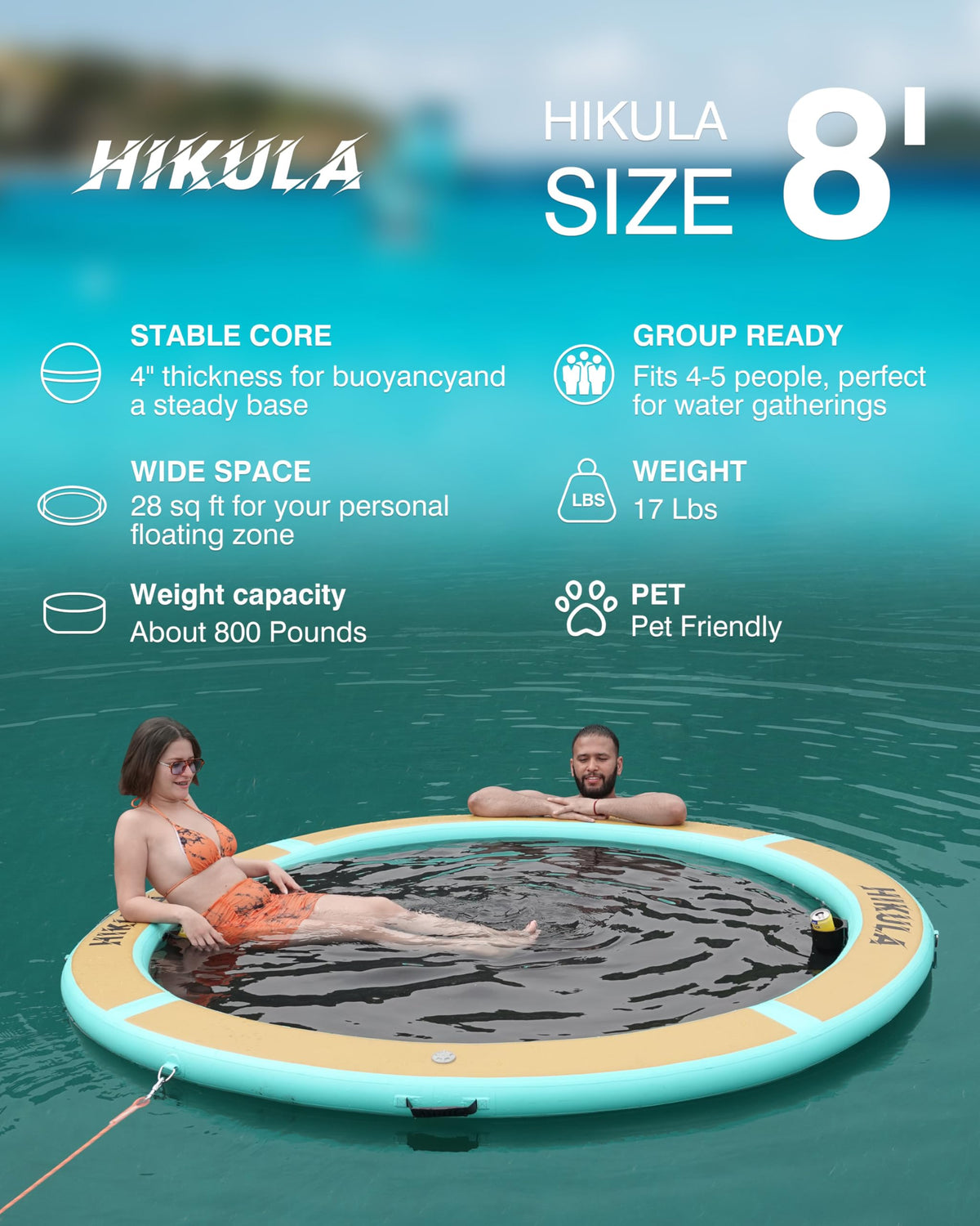 Inflatable Round Floating Ring Water Hammock Dock with Water Ladder and Cup Holder H7297