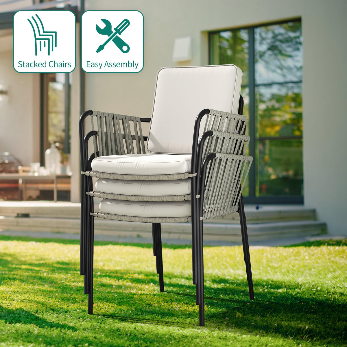 Grey Wicker Outdoor Dining Chairs Set of 4 R423436