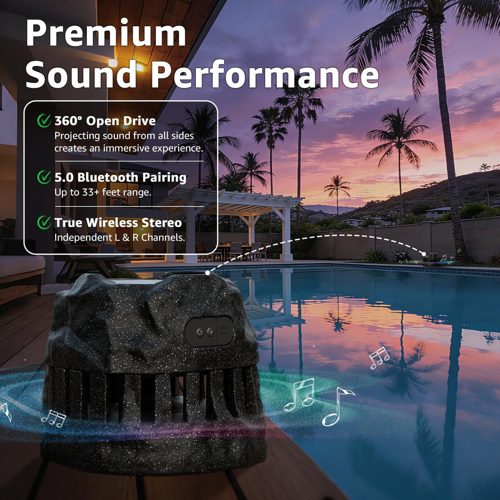 2-Pack Solar Powered Waterproof Rock Speakers T1614